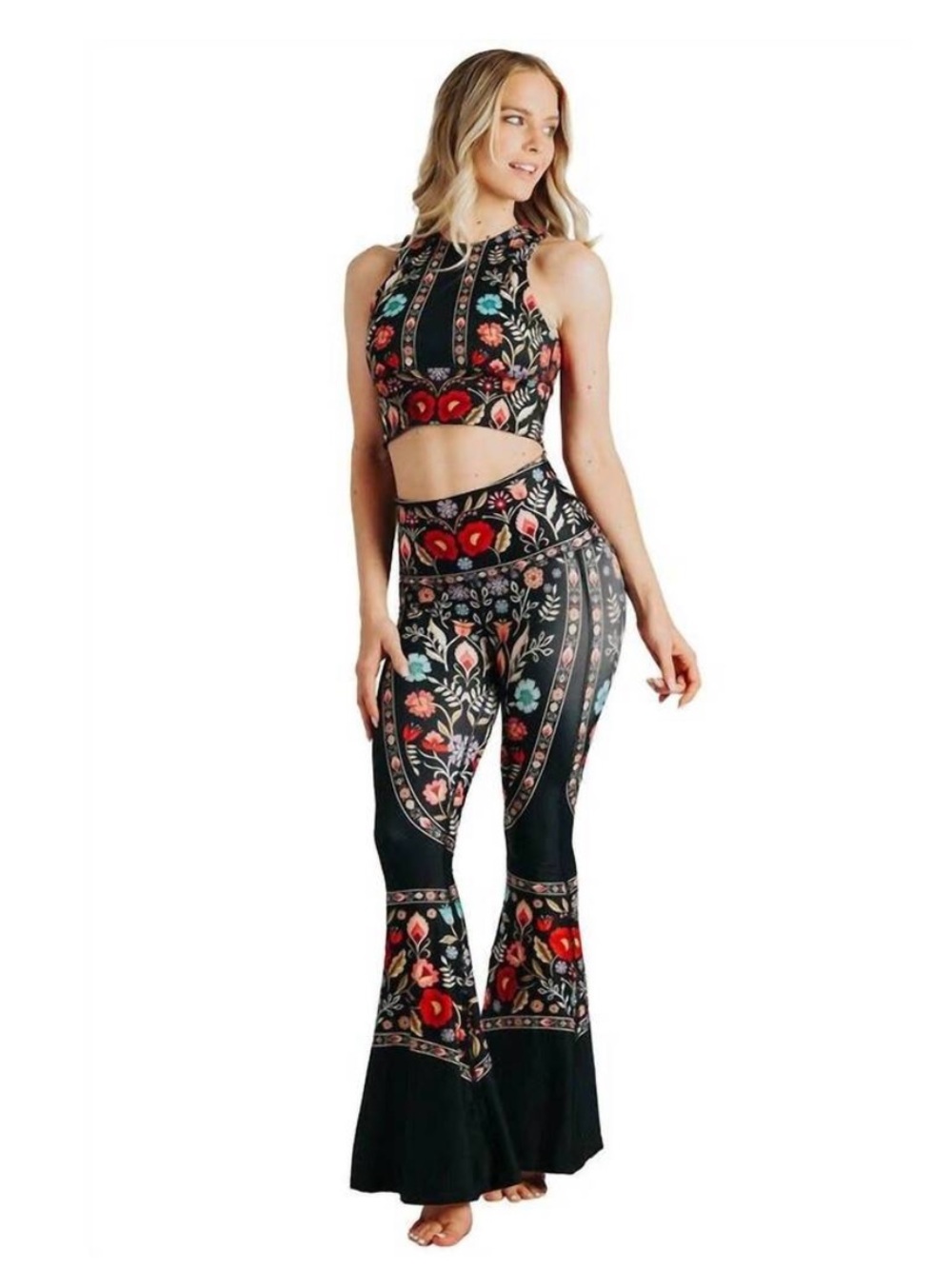 Yoga Democracy Floral Low Rise Bell Bottom Leggings 🌵XS